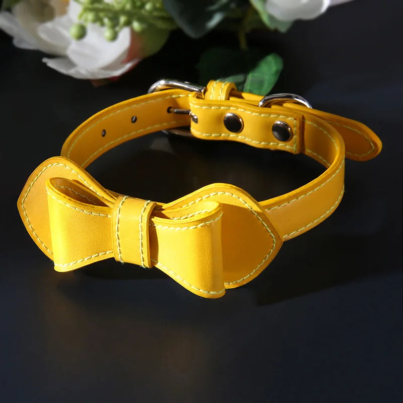 Fashion Adjustable Cute Necktie Bow Dog Cat Pet Collar Nylon Wear-Resistant Anti-Bite Dog Cat Pet Bow Solid Color Collar