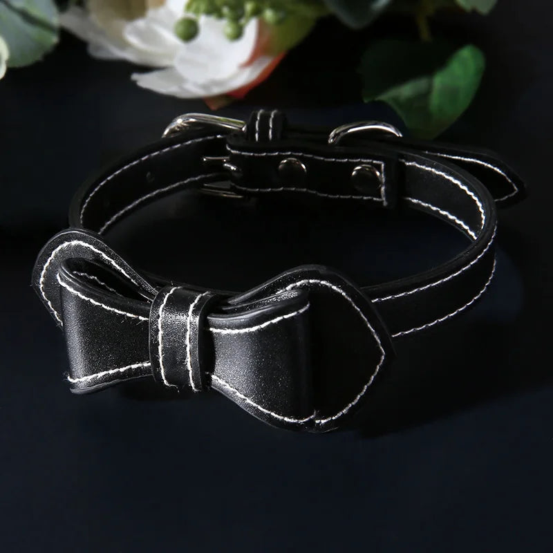 Fashion Adjustable Cute Necktie Bow Dog Cat Pet Collar Nylon Wear-Resistant Anti-Bite Dog Cat Pet Bow Solid Color Collar