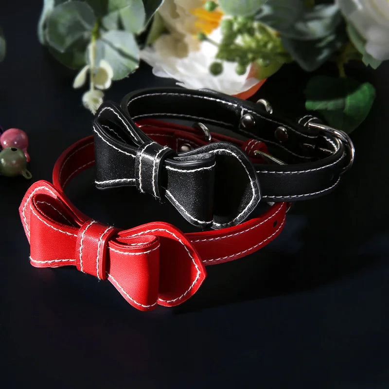 Fashion Adjustable Cute Necktie Bow Dog Cat Pet Collar Nylon Wear-Resistant Anti-Bite Dog Cat Pet Bow Solid Color Collar