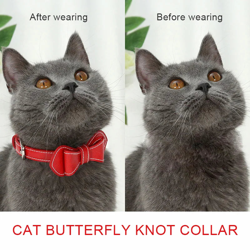 Fashion Adjustable Cute Necktie Bow Dog Cat Pet Collar Nylon Wear-Resistant Anti-Bite Dog Cat Pet Bow Solid Color Collar