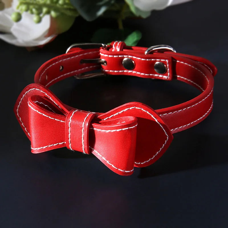 Fashion Adjustable Cute Necktie Bow Dog Cat Pet Collar Nylon Wear-Resistant Anti-Bite Dog Cat Pet Bow Solid Color Collar