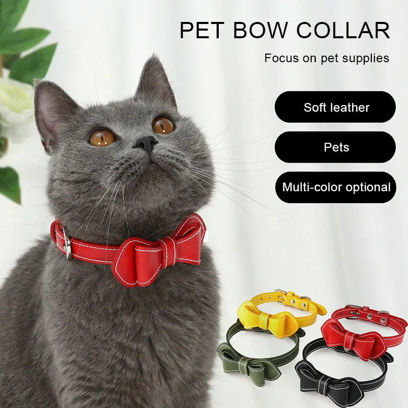 Fashion Adjustable Cute Necktie Bow Dog Cat Pet Collar Nylon Wear-Resistant Anti-Bite Dog Cat Pet Bow Solid Color Collar