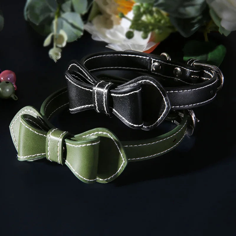 Fashion Adjustable Cute Necktie Bow Dog Cat Pet Collar Nylon Wear-Resistant Anti-Bite Dog Cat Pet Bow Solid Color Collar