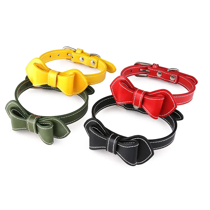 Fashion Adjustable Cute Necktie Bow Dog Cat Pet Collar Nylon Wear-Resistant Anti-Bite Dog Cat Pet Bow Solid Color Collar