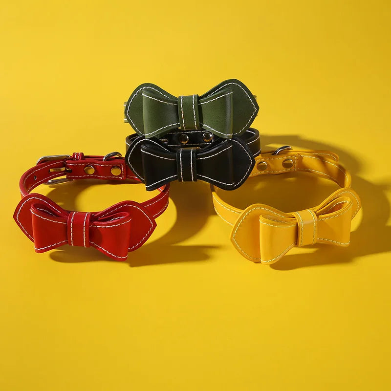 Fashion Adjustable Cute Necktie Bow Dog Cat Pet Collar Nylon Wear-Resistant Anti-Bite Dog Cat Pet Bow Solid Color Collar