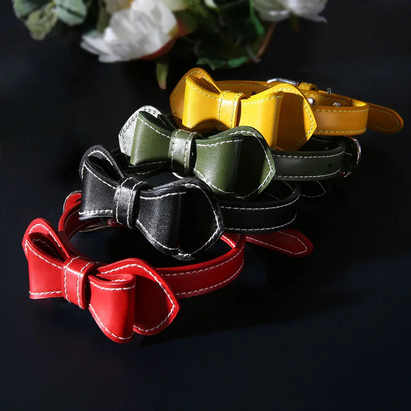 Fashion Adjustable Cute Necktie Bow Dog Cat Pet Collar Nylon Wear-Resistant Anti-Bite Dog Cat Pet Bow Solid Color Collar