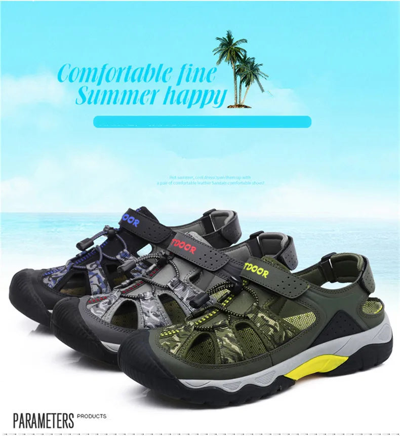 Classic Summer Men Sandals Fashion Large Size Beach Sandals New Breathable Casual Flat Sandals Men Outdoor Non-slip Wading Shoes