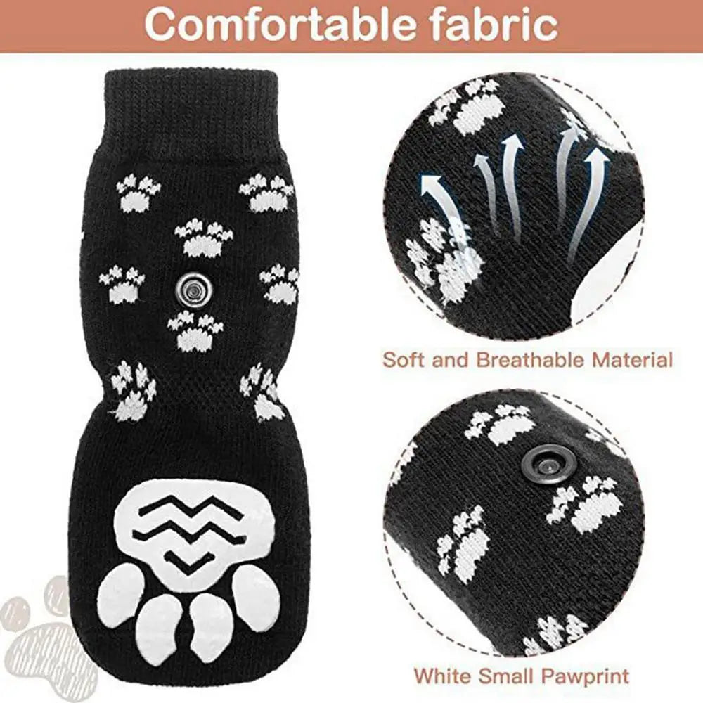 4PCS Double Side Anti-Slip Dog Socks with Adjustable Straps for Pet Paw Protector for Puppy Small Medium Large Dogs Indoor Wear