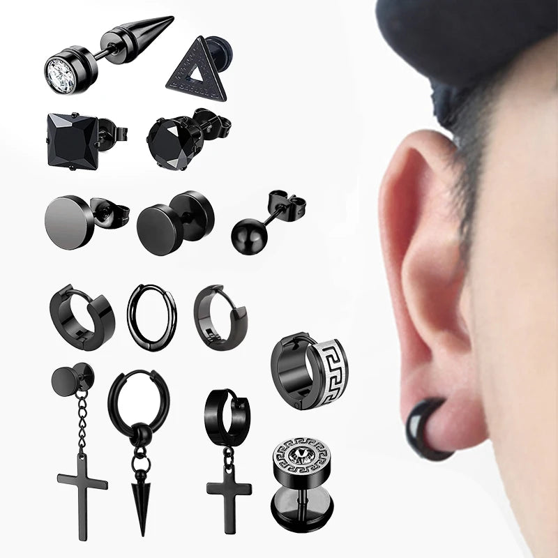 1 Pairs Black Stainless Steel Earrings Punk Unisex Geometry