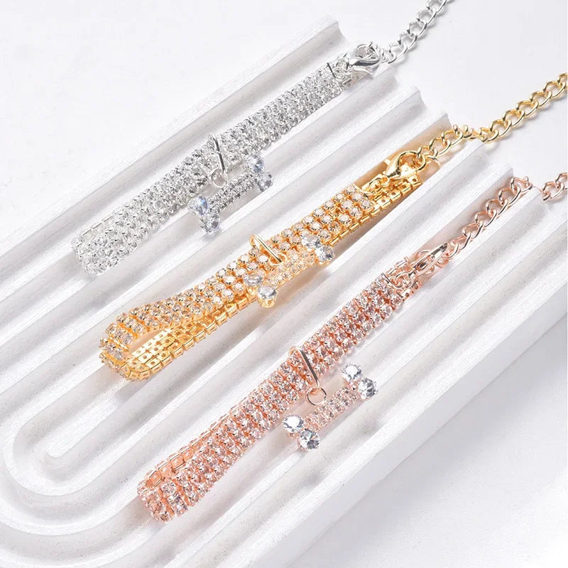 Bling Rhinestone Dog Collar Diamond Pet Cat Necklace Jewelry Suitable For Pets Birthday Party Decoration Supplies Accessories