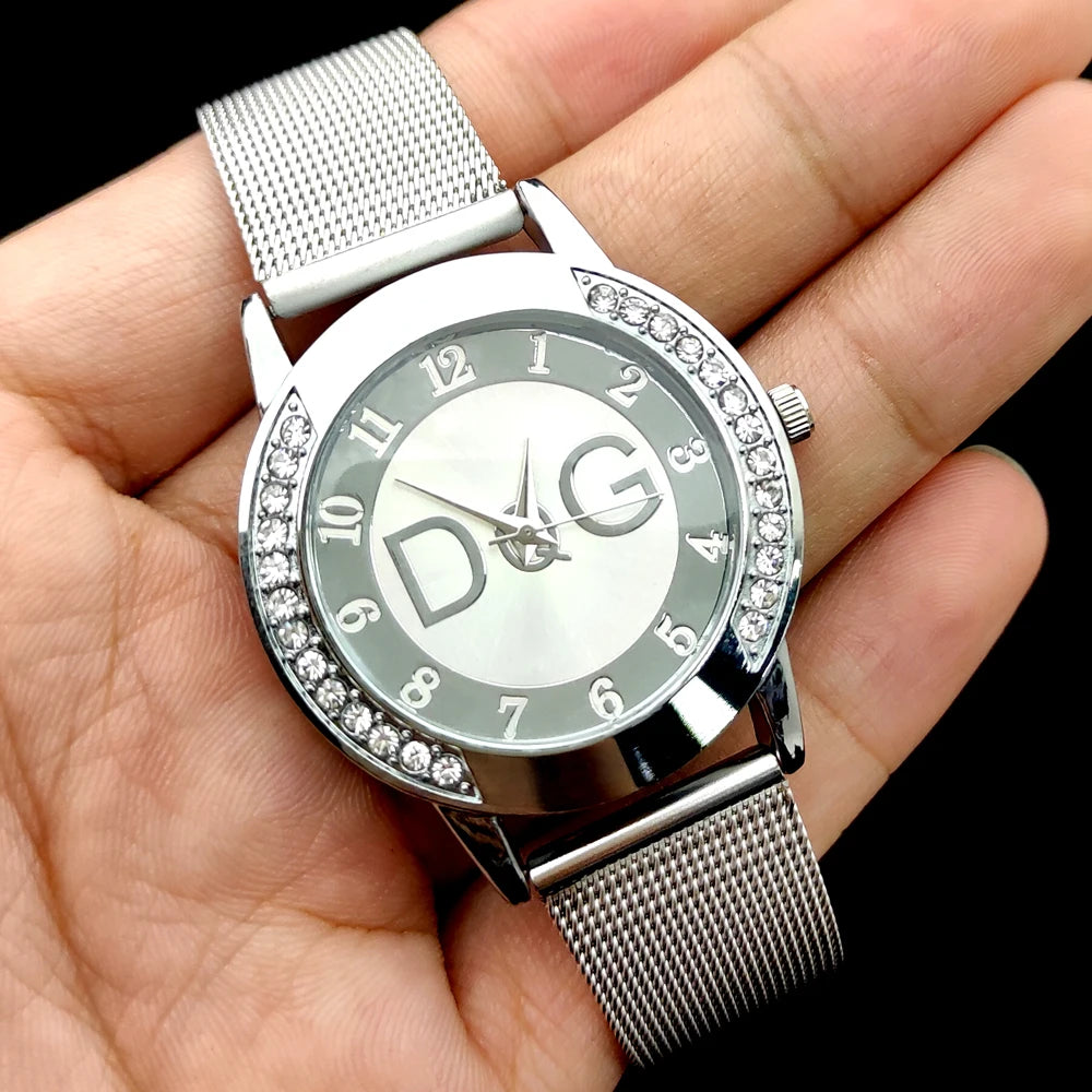 2023 Hot Sale Metal Fashion Watch Women Luxury Brand DQG Crystal Quartz Watch Reloj Mujer Casual Stainless Steel Man Clock