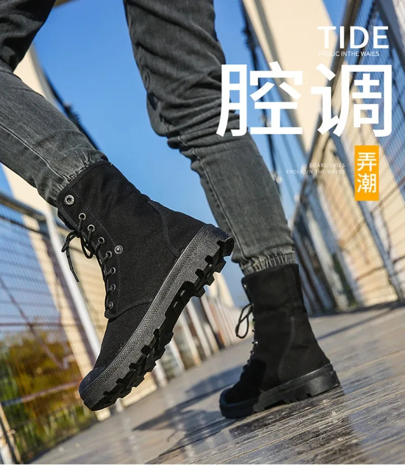 2024 New Fashion High Top Canvas Shoes For Men Outdoor Platform Casual Shoes Comfortable Lace Up Men's Sneakers Zapatos Hombres