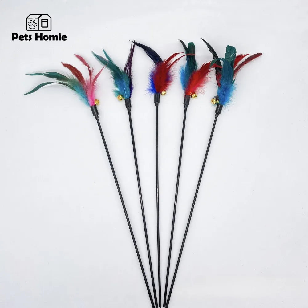 Funny Kitten Cat Teaser Interactive Toy Rod with Bell and Feather Toys for Cats Teaser Interactive Toy Rod Pet Cats Toys Stick