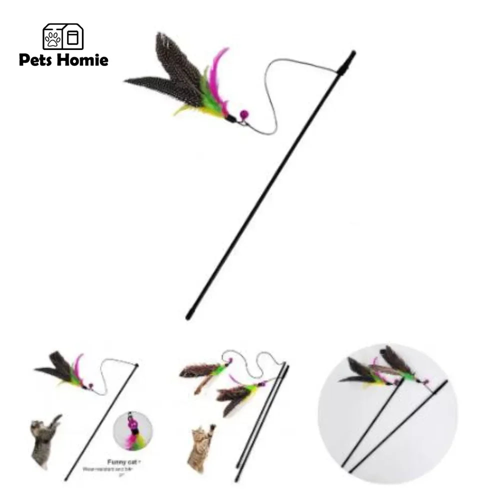 Funny Kitten Cat Teaser Interactive Toy Rod with Bell and Feather Toys for Cats Teaser Interactive Toy Rod Pet Cats Toys Stick