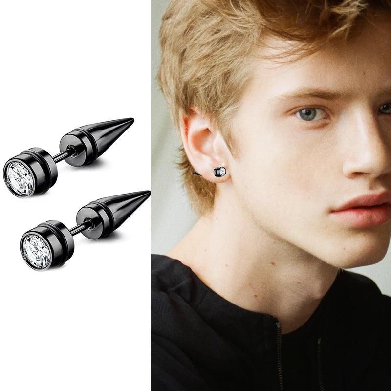 1 Pairs Black Stainless Steel Earrings Punk Unisex Geometry