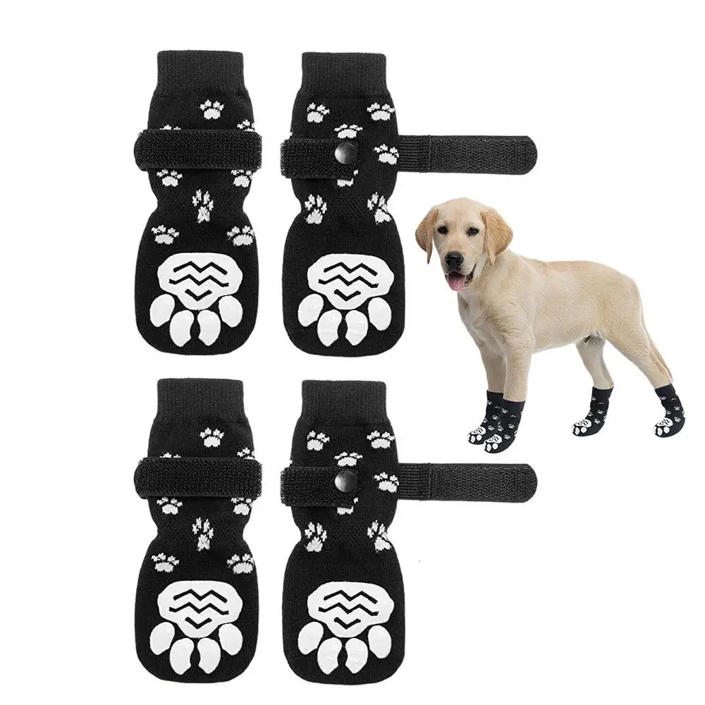 4PCS Double Side Anti-Slip Dog Socks with Adjustable Straps for Pet Paw Protector for Puppy Small Medium Large Dogs Indoor Wear