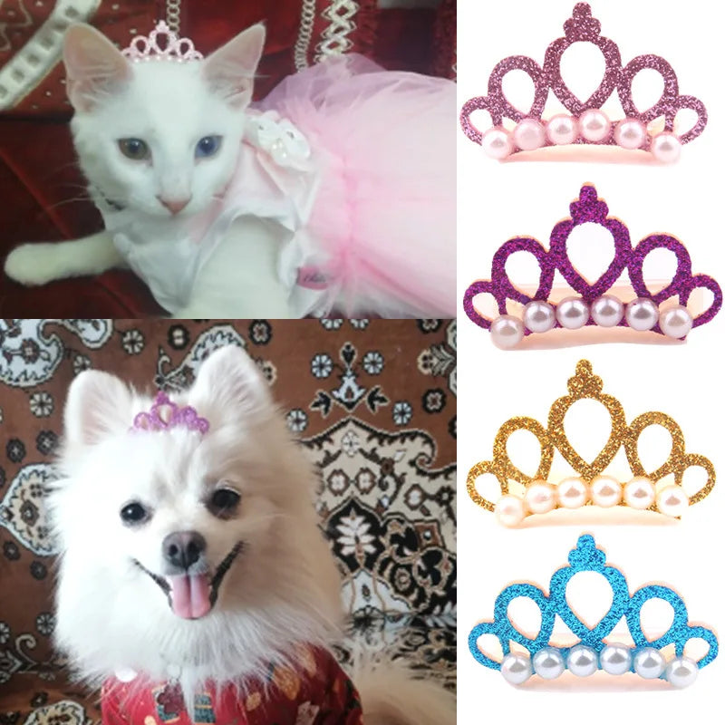 1PC Cute Pet Dog Hair Clips Small Dogs Faux Pearl Crown Shape Bows Hair Clips Cat Hair Grooming Headdress Pet Accessoires