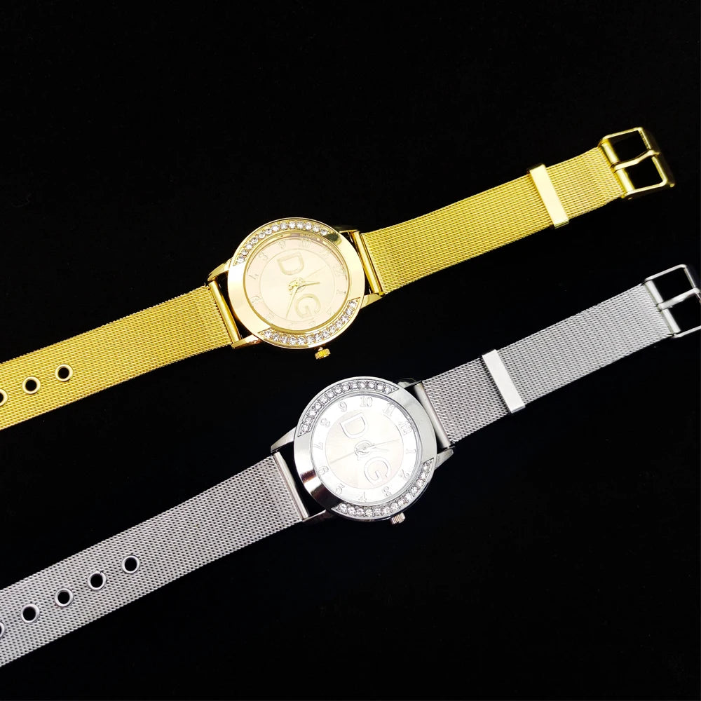 2023 Hot Sale Metal Fashion Watch Women Luxury Brand DQG Crystal Quartz Watch Reloj Mujer Casual Stainless Steel Man Clock