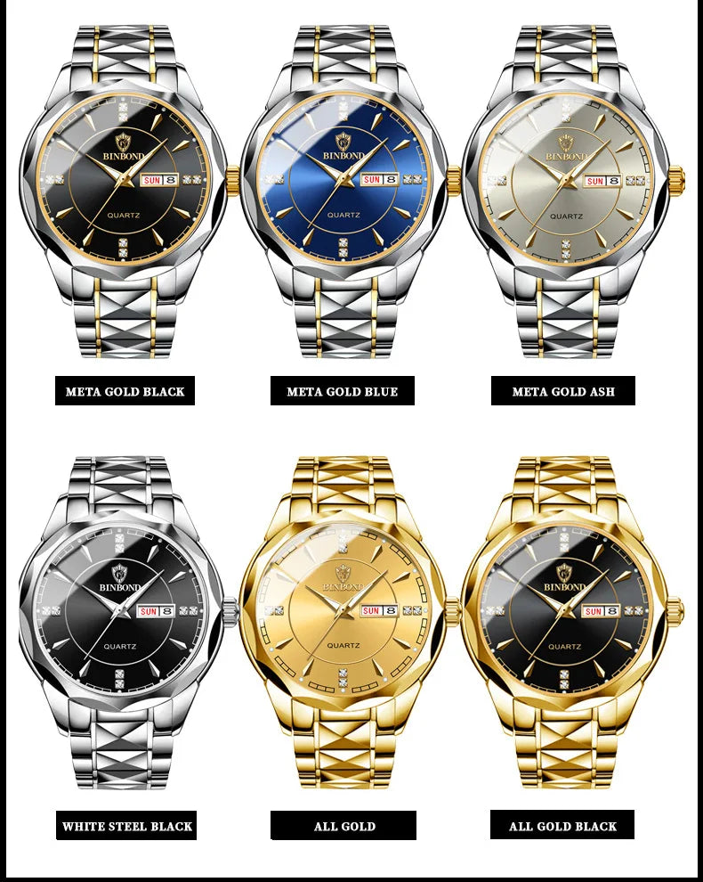 Couple Watch 2024 New Rhombus Design Quartz Wristwatch for Men Women Automatic Date Week Stainless Steel Lover's Watch Gifts