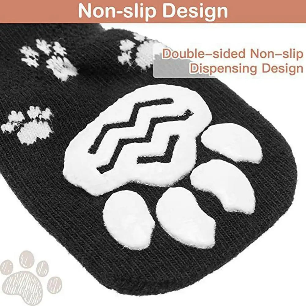 4PCS Double Side Anti-Slip Dog Socks with Adjustable Straps for Pet Paw Protector for Puppy Small Medium Large Dogs Indoor Wear