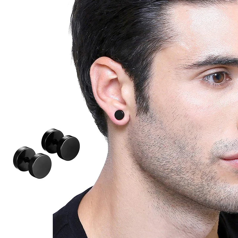 1 Pairs Black Stainless Steel Earrings Punk Unisex Geometry