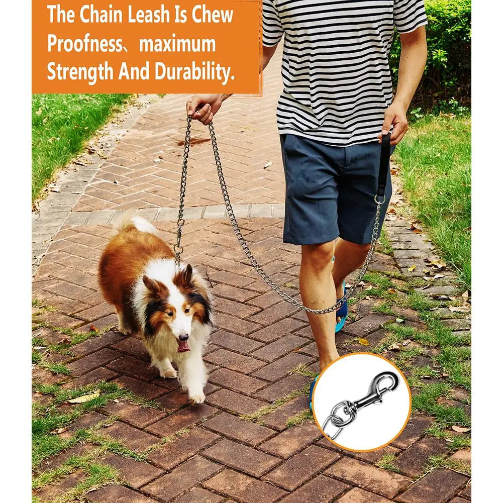 1.8M Pet Iron Chain Leashes for Dogs With Padded Handle Wear