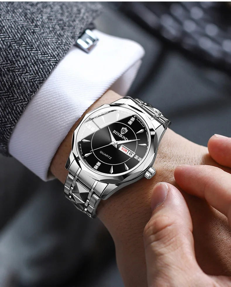 Couple Watch 2024 New Rhombus Design Quartz Wristwatch for Men Women Automatic Date Week Stainless Steel Lover's Watch Gifts