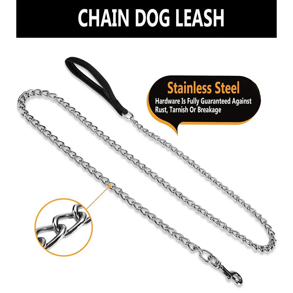 1.8M Pet Iron Chain Leashes for Dogs With Padded Handle Wear