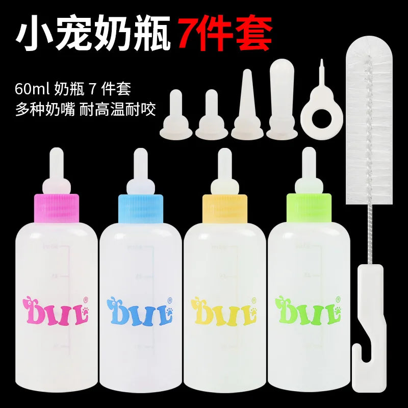 7Pcs/set Pet Feeding Device Cat Dog Care Nipple Bottle Suit Newborn Kitten Feed Device with Feeding Bottle Puppy Pet Accessories