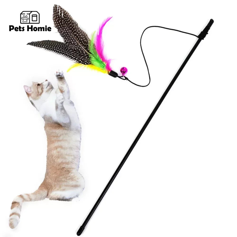 Funny Kitten Cat Teaser Interactive Toy Rod with Bell and Feather Toys for Cats Teaser Interactive Toy Rod Pet Cats Toys Stick