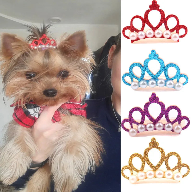 1PC Cute Pet Dog Hair Clips Small Dogs Faux Pearl Crown Shape Bows Hair Clips Cat Hair Grooming Headdress Pet Accessoires