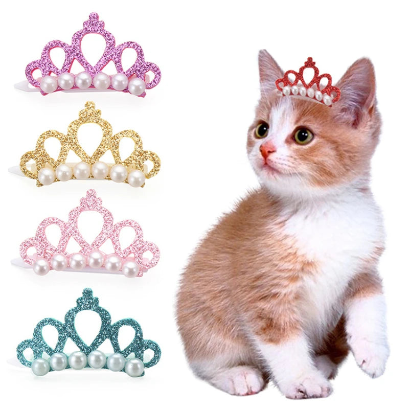 1PC Cute Pet Dog Hair Clips Small Dogs Faux Pearl Crown Shape Bows Hair Clips Cat Hair Grooming Headdress Pet Accessoires