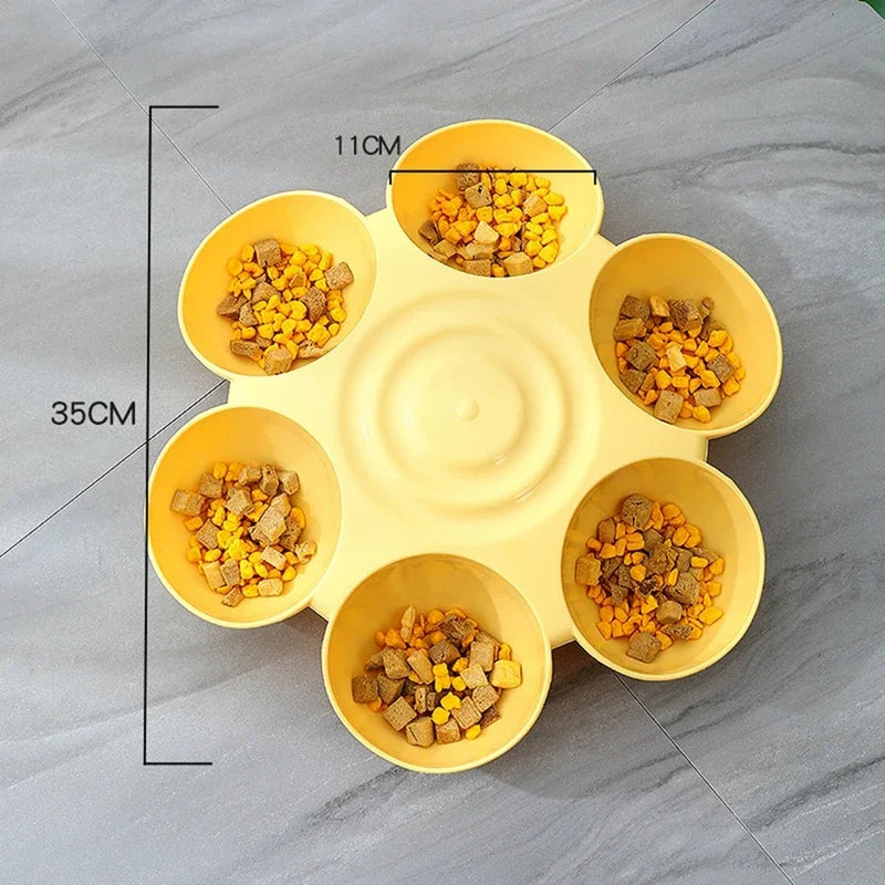 6 in 1 Dog Bowl Puppy Slow Feeder Dog Bowl Cat Water Bottle Flower Shape Cat Water Feeding Bowl Healthy Diet Dish Pet Accessory