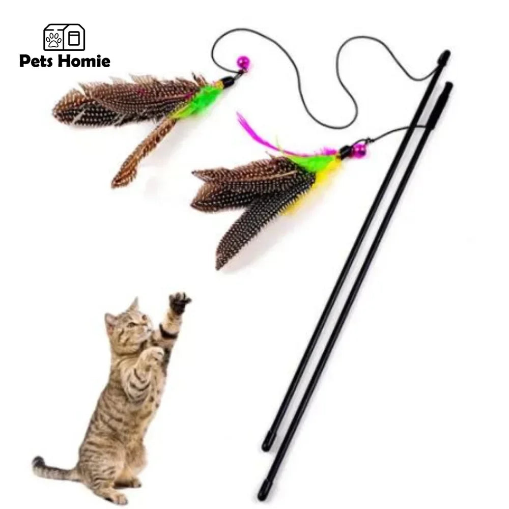 Funny Kitten Cat Teaser Interactive Toy Rod with Bell and Feather Toys for Cats Teaser Interactive Toy Rod Pet Cats Toys Stick