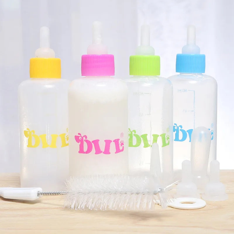 7Pcs/set Pet Feeding Device Cat Dog Care Nipple Bottle Suit Newborn Kitten Feed Device with Feeding Bottle Puppy Pet Accessories