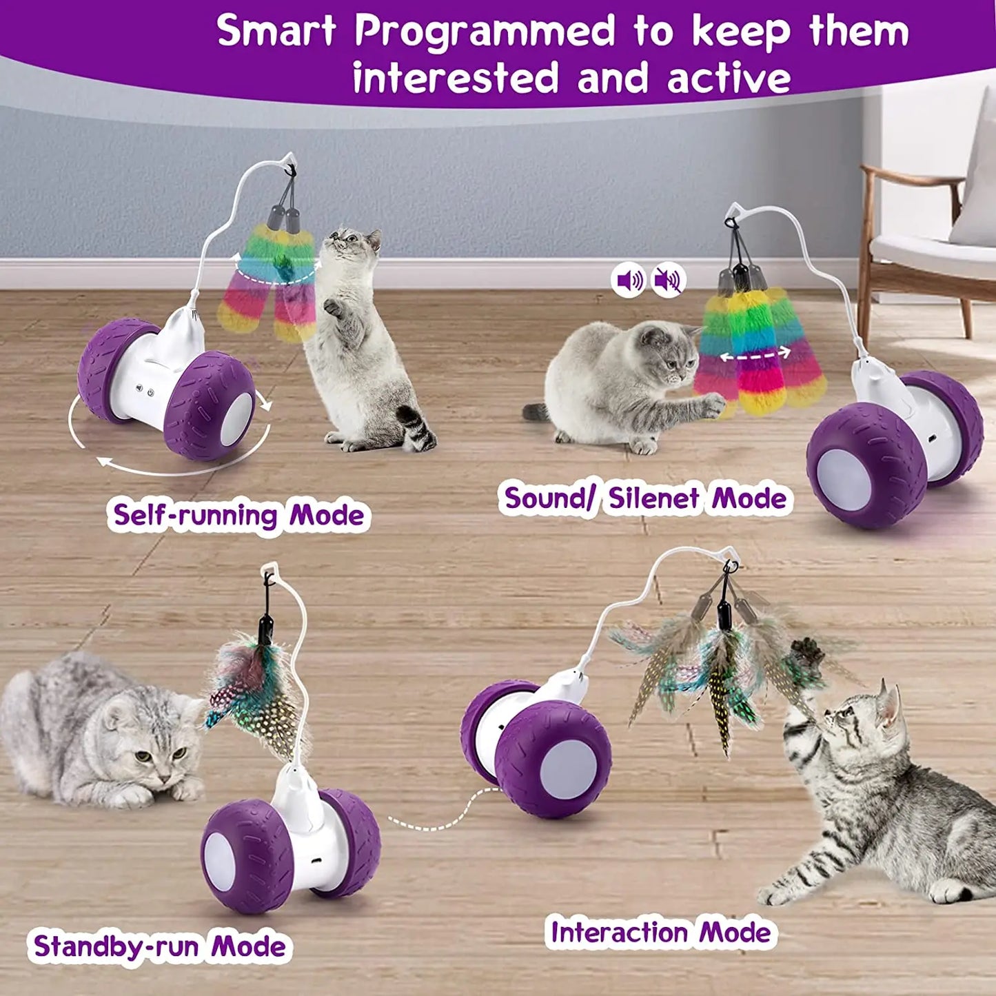 ATUBAN Automatic Cat Toys Interactive for Indoor Cats,Electric Robotic Kitten Toy for Cat Exercise Chasing Hunting,Pet Smart Toy