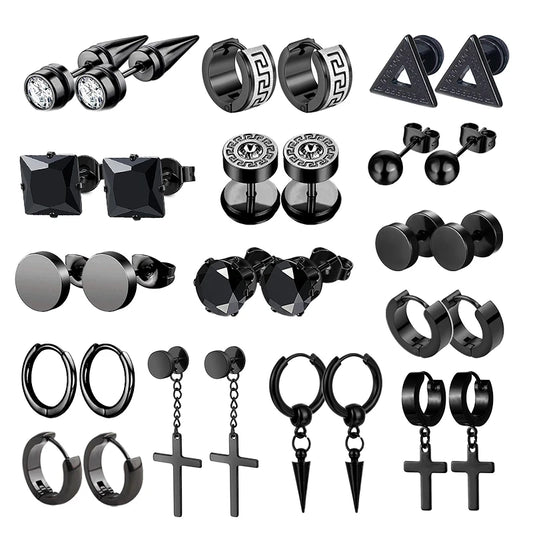 1 Pairs Black Stainless Steel Earrings