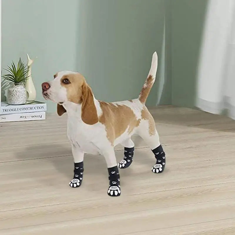 4PCS Double Side Anti-Slip Dog Socks with Adjustable Straps for Pet Paw Protector for Puppy Small Medium Large Dogs Indoor Wear