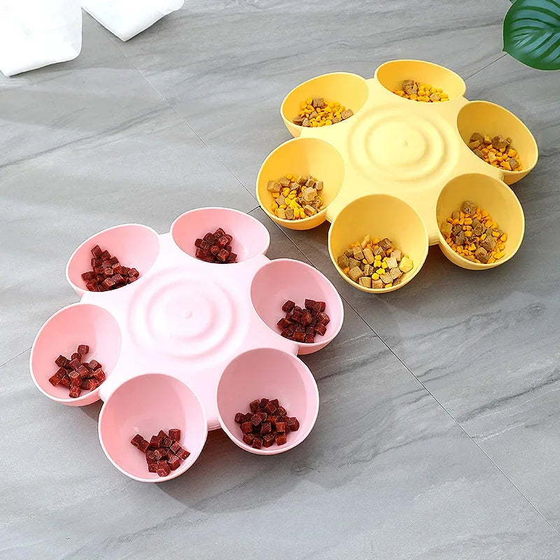 6 in 1 Dog Bowl Puppy Slow Feeder Dog Bowl Cat Water Bottle Flower Shape Cat Water Feeding Bowl Healthy Diet Dish Pet Accessory