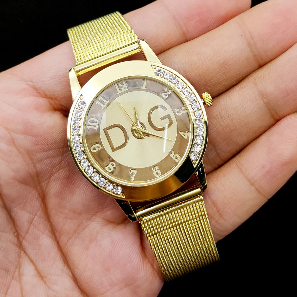 2023 Hot Sale Metal Fashion Watch Women Luxury Brand DQG Crystal Quartz Watch Reloj Mujer Casual Stainless Steel Man Clock