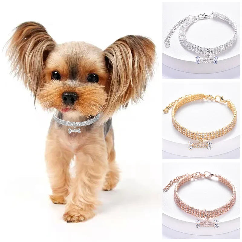 Bling Rhinestone Dog Collar Diamond Pet Cat Necklace Jewelry Suitable For Pets Birthday Party Decoration Supplies Accessories