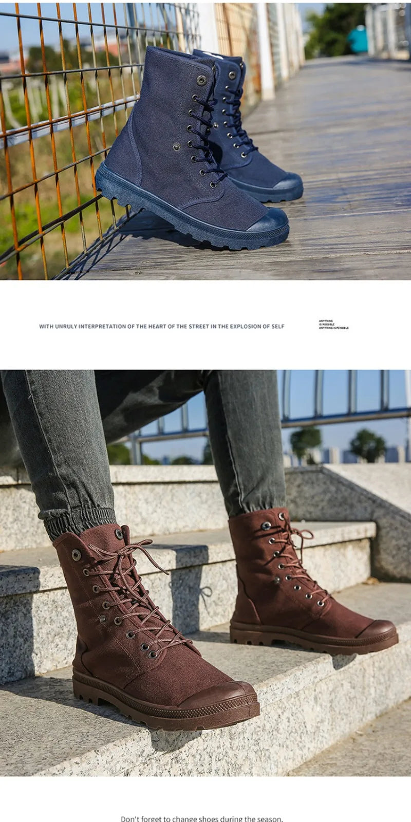 2024 New Fashion High Top Canvas Shoes For Men Outdoor Platform Casual Shoes Comfortable Lace Up Men's Sneakers Zapatos Hombres