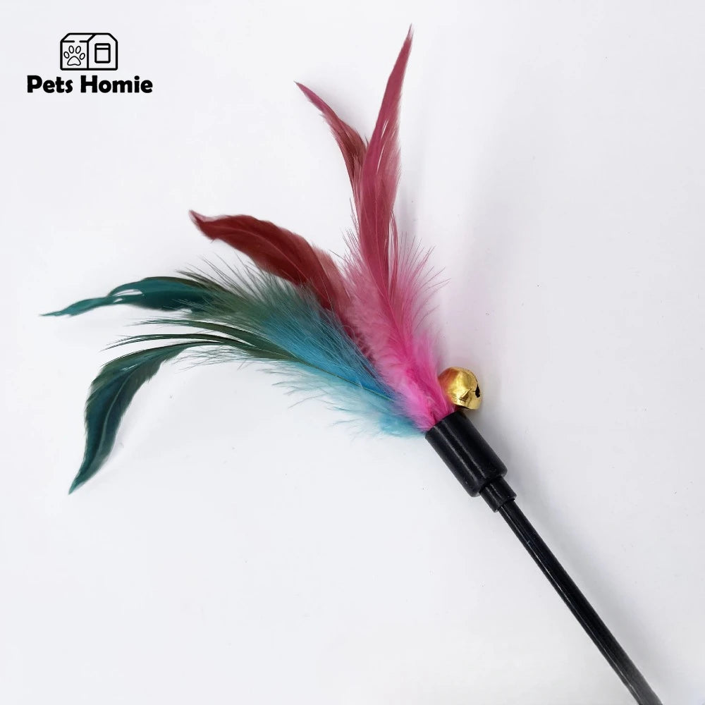 Funny Kitten Cat Teaser Interactive Toy Rod with Bell and Feather Toys for Cats Teaser Interactive Toy Rod Pet Cats Toys Stick