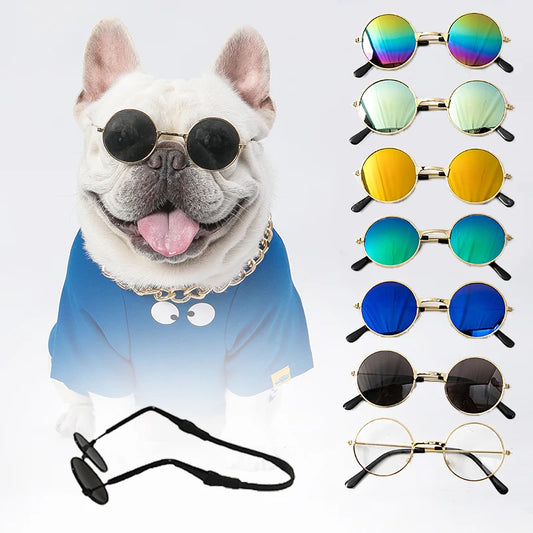 Dog Glasses Pet Vintage Round Glasses Cat Accessories Puppy Photos Props Decorations for Dogs Reflection Eyewear Glasses